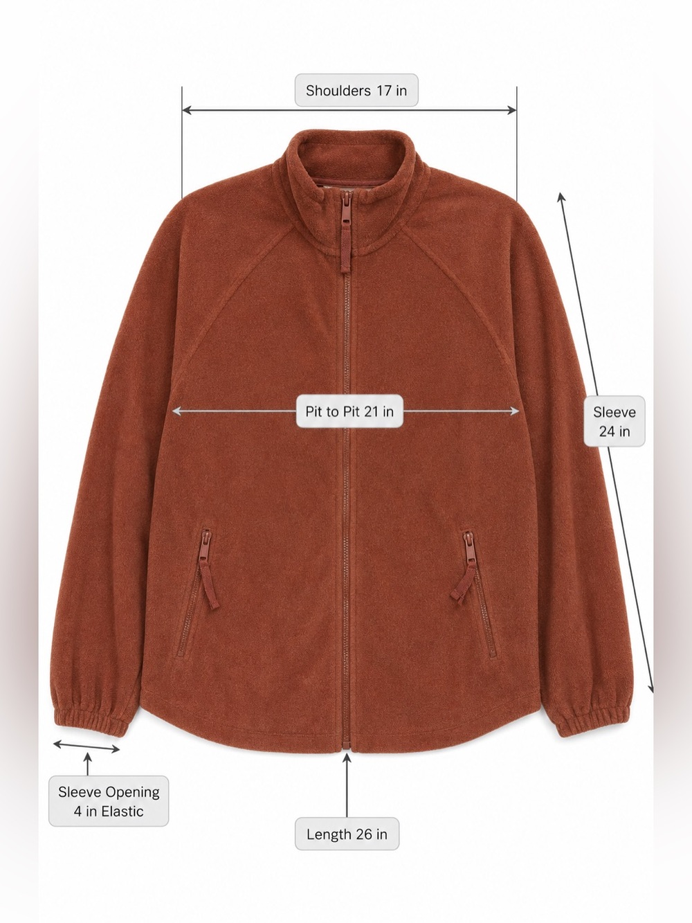 🆕 Como Vintage S/M Rust Polar Fleece Full Zip Jacket Zip Pockets